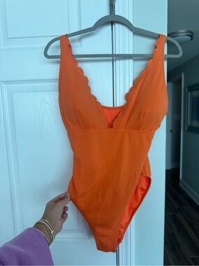 kate spade Orange Scalloped V-Neck One-Piece